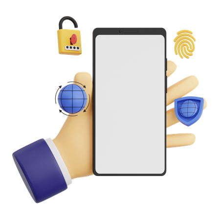 Gesto de mano sosteniendo teléfono inteligente con seguridad cibernética  3D Icon