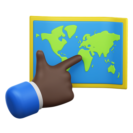 Gesto de mão apontando para o mapa mundial  3D Icon