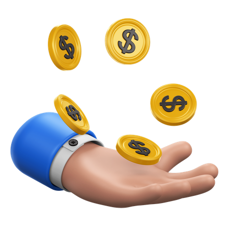 Gesto de mão com moedas de dólar caindo  3D Icon