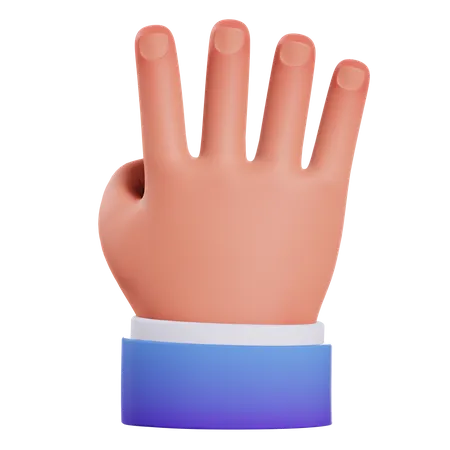 Gesto de mão com quatro dedos  3D Illustration