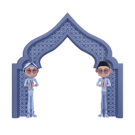 Gesto de saludo de pareja musulmana  3D Illustration