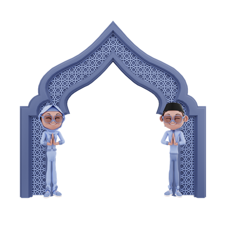 Gesto de saudação de casal muçulmano  3D Illustration