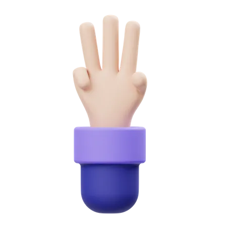 Gesto de mão de três dedos  3D Illustration