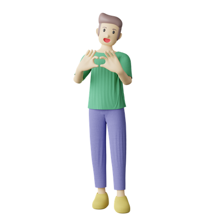 Gesto de forma de corazón de hombre casual  3D Illustration