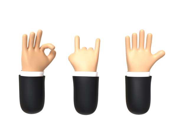 Três gestos com as mãos  3D Illustration
