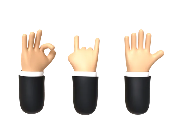 Três gestos com as mãos  3D Illustration