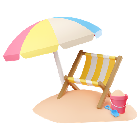 Gestreifter Strandstuhl mit Sonnenschirm  3D Icon