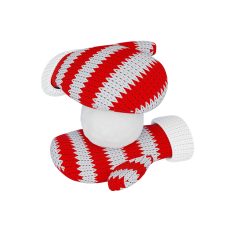 Gestrickte rote Fäustlinge halten einen Schneeball, um Schneebälle zu spielen  3D Illustration