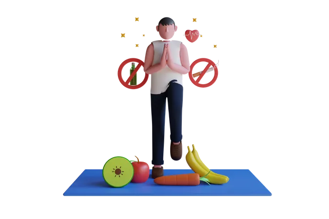 3 D Illustration Eines Gesunden Lebensstils Einer Ausgewogenen Ernahrung Und Des Korperlichen Wohlbefindens Gesundes Leben 3 D Rendering 3D Illustration