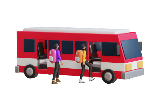 Getting Bus  3D Illustration