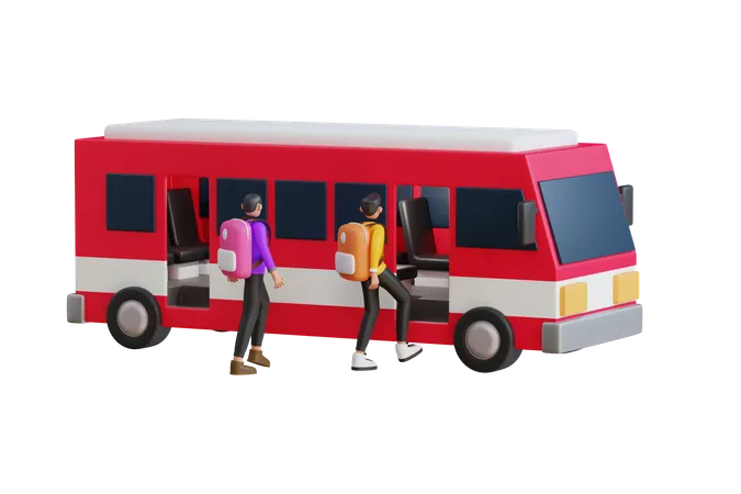 Getting Bus  3D Illustration