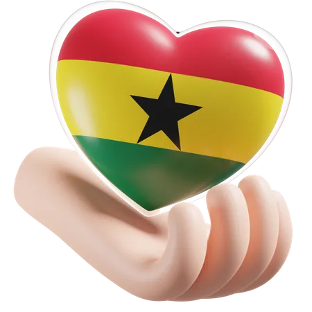 Ghana Flag Heart Hand Care  3D Icon
