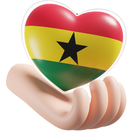 Ghana Flagge Herz Handpflege  3D Icon