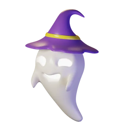 White Floating Ghost With Hat 3D Icon
