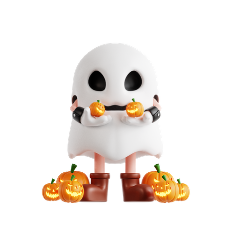 Ghost Bring Pumpkin  3D Illustration