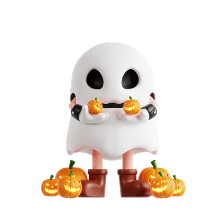 Ghost Bring Pumpkin  3D Illustration