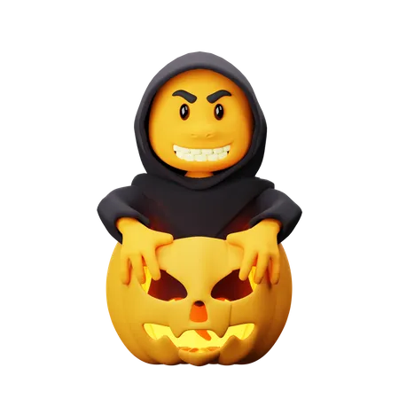 Ghost Character With Pumpkin  3D Illustration