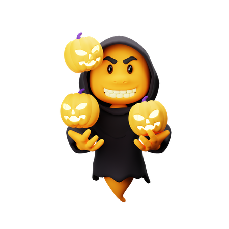 Ghost Character With Pumpkin  3D Illustration