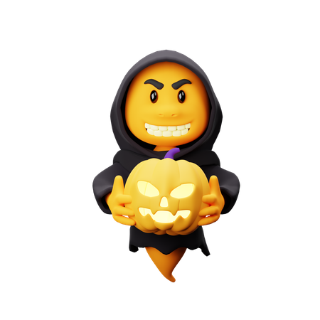 Ghost Character With Pumpkin  3D Illustration