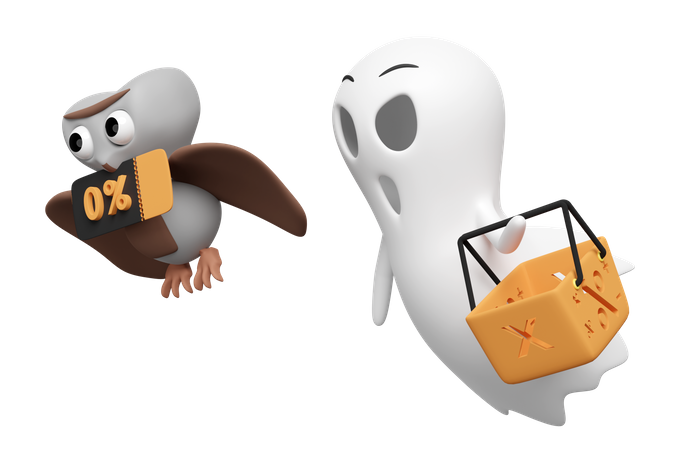 Ghost Going For Halloween Shopping  3D Icon