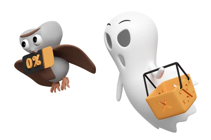 Ghost Going For Halloween Shopping  3D Icon