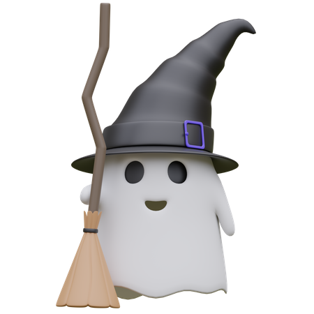 Ghost holding broom  3D Icon