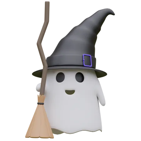 Ghost holding broom  3D Icon