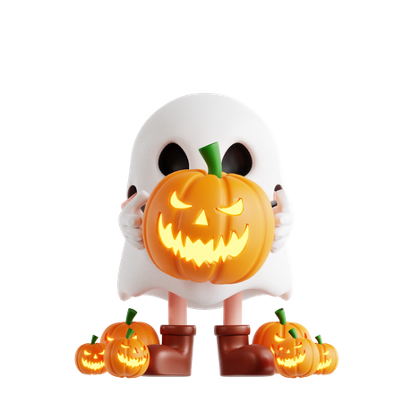 Ghost Holding Pumpkin  3D Illustration