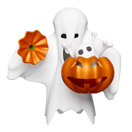 Ghost Holding Pumpkin  3D Icon