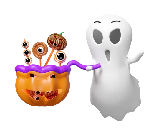 Ghost Holding Pumpkin Basket  3D Icon