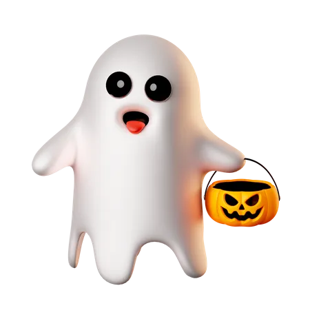 Ghost Holding Pumpkin Bucket  3D Icon