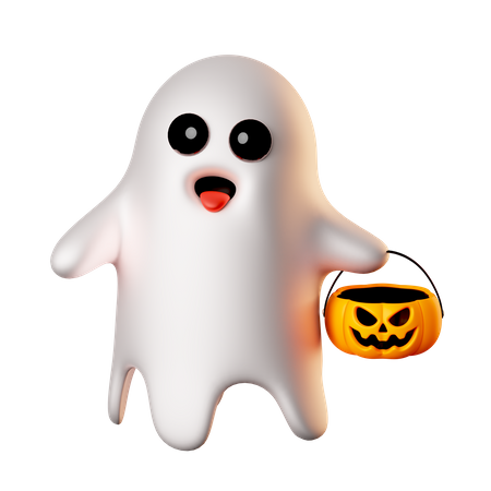 Ghost Holding Pumpkin Bucket  3D Icon