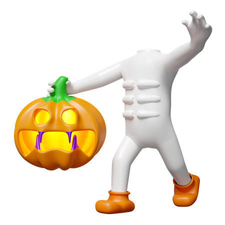 Ghost Holding Pumpkin Head  3D Illustration