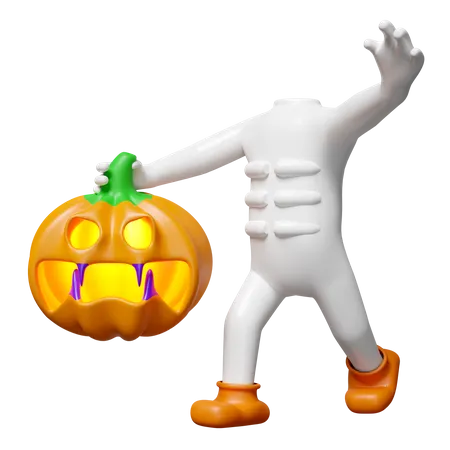 3 D Halloween Holiday Party With Pumpkin Head Man Hand Holding Pumpkin Head Isolated 3 D Render Illustration 3D Illustration