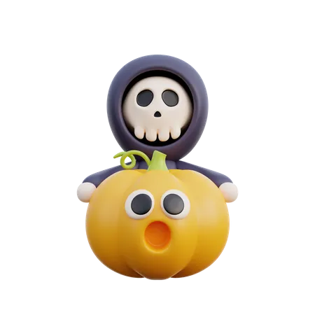 Ghost holding scary pumpkin  3D Illustration