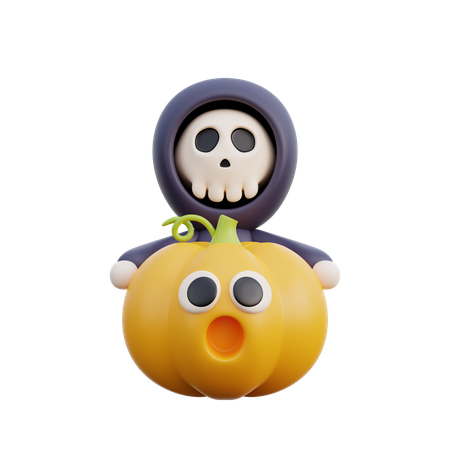 Ghost holding scary pumpkin  3D Illustration
