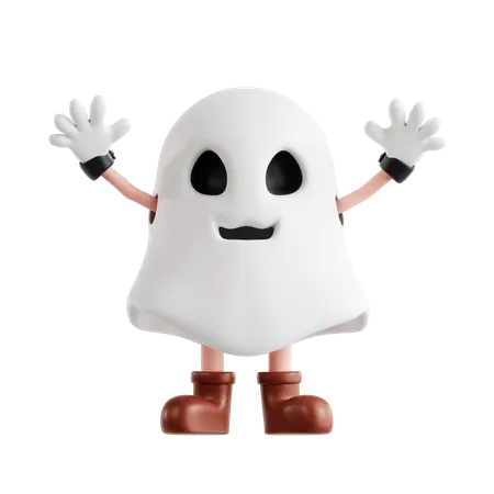 3 D Ghost Halloween Character Raise Both Hand 3D Illustration