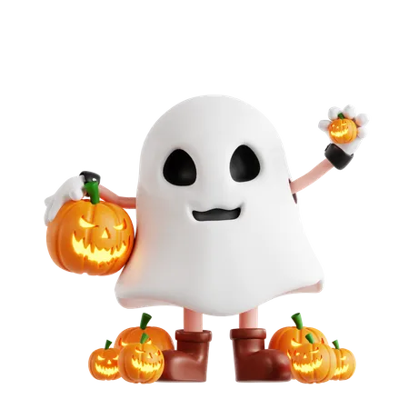 3 D Ghost Halloween Character Say Hello 3D Illustration
