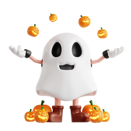 Ghost Throwing Pumpkin  3D Illustration