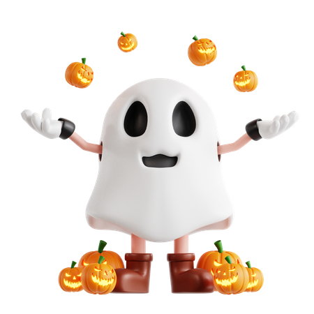 Ghost Throwing Pumpkin  3D Illustration