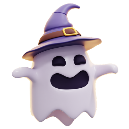 Ghost Wearing Witch Hat  3D Icon