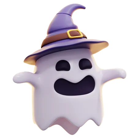 Ghost Wearing Witch Hat  3D Icon