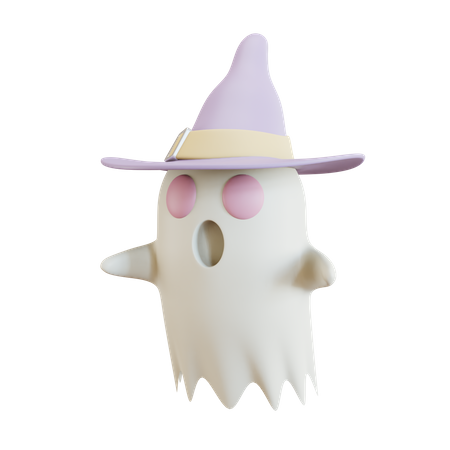 Ghost Wearing Witch Hat  3D Icon