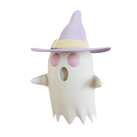 Ghost Wearing Witch Hat  3D Icon