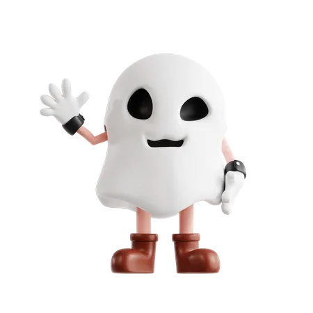 3 D Ghost Halloween Character Is Waving 3D Illustration