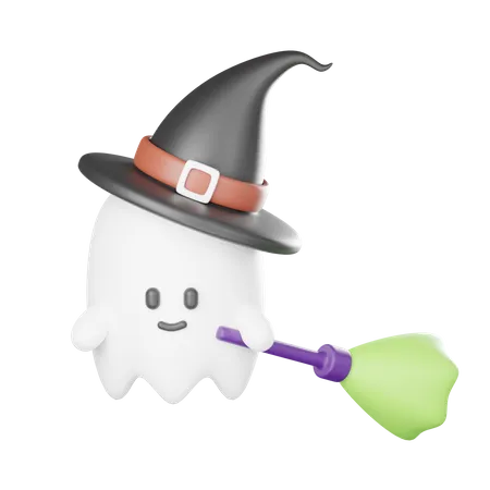 Ghost With Broom Stick  3D Icon