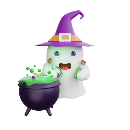 Ghost With Cauldron  3D Illustration