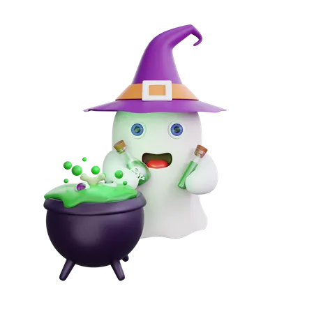 Ghost With Cauldron  3D Illustration