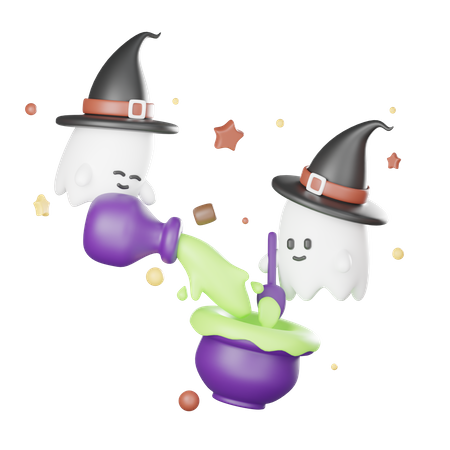 Ghost With Cauldron Pot  3D Icon