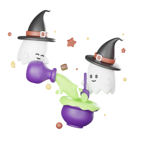 Ghost With Cauldron Pot  3D Icon